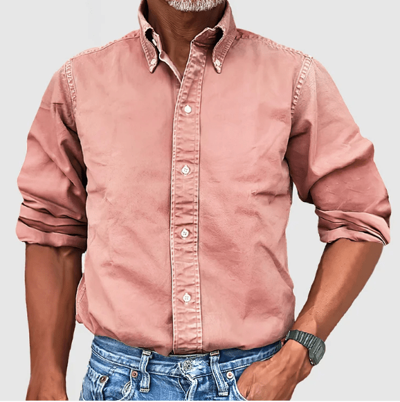 Herren Freizeithemd aus Baumwolle mit Knopfleiste-Rosa-S-Luzern Mode