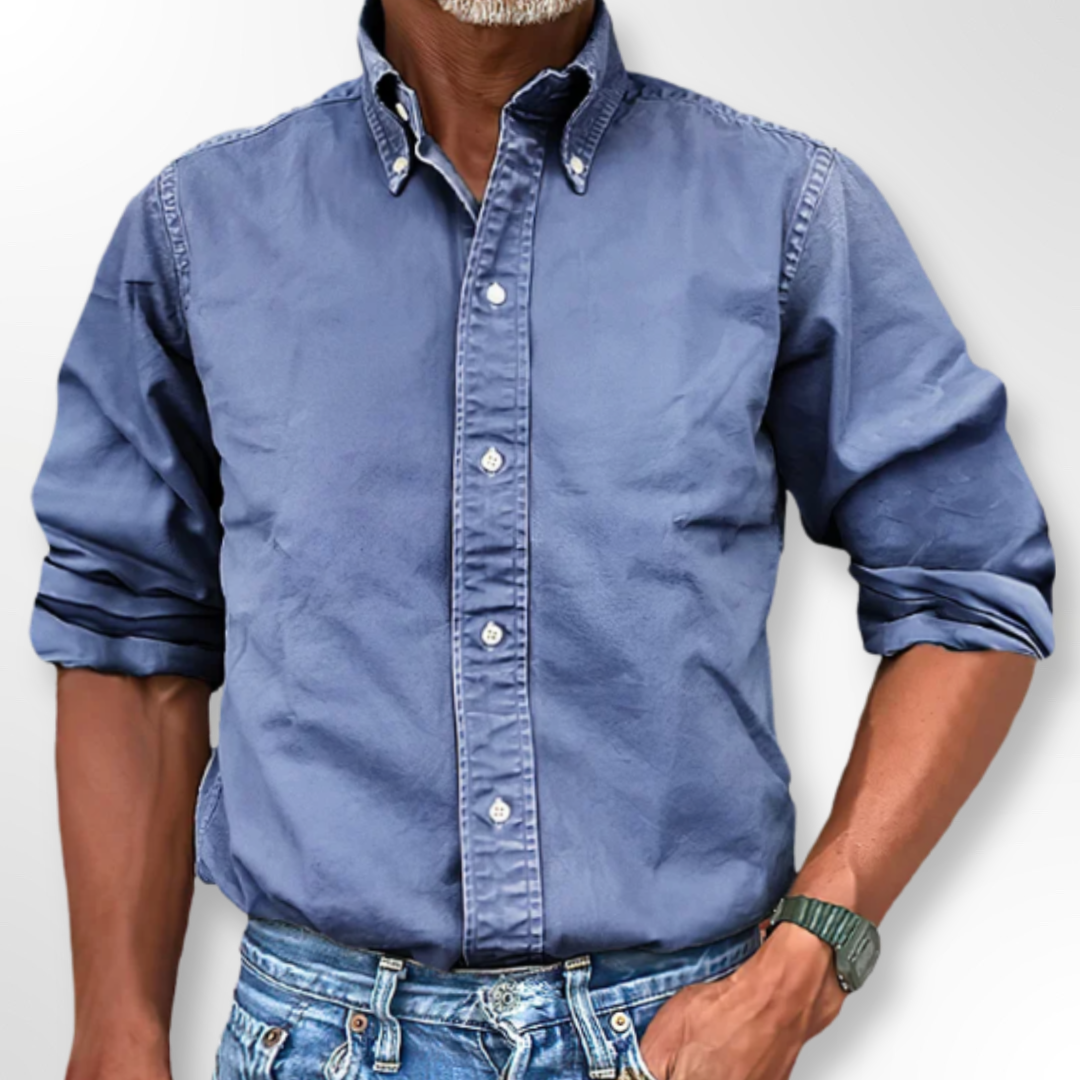 Herren Freizeithemd aus Baumwolle mit Knopfleiste-Blau-S-Luzern Mode