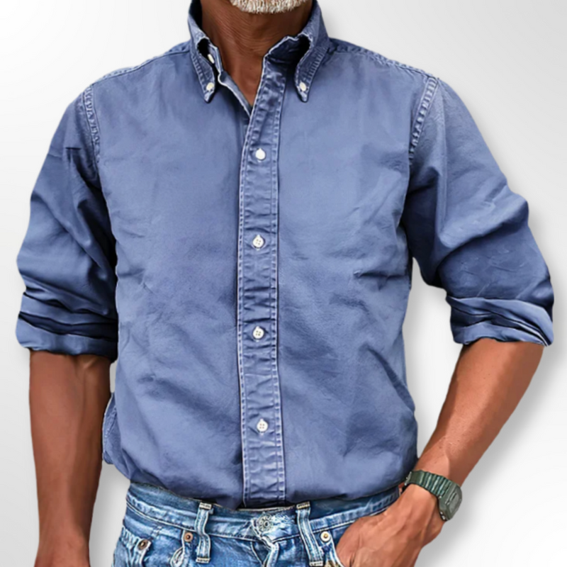 Herren Freizeithemd aus Baumwolle mit Knopfleiste-Blau-S-Luzern Mode