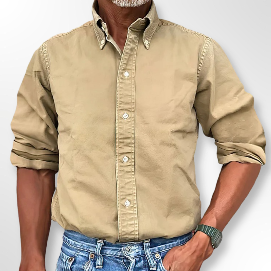 Herren Freizeithemd aus Baumwolle mit Knopfleiste-Khaki-S-Luzern Mode