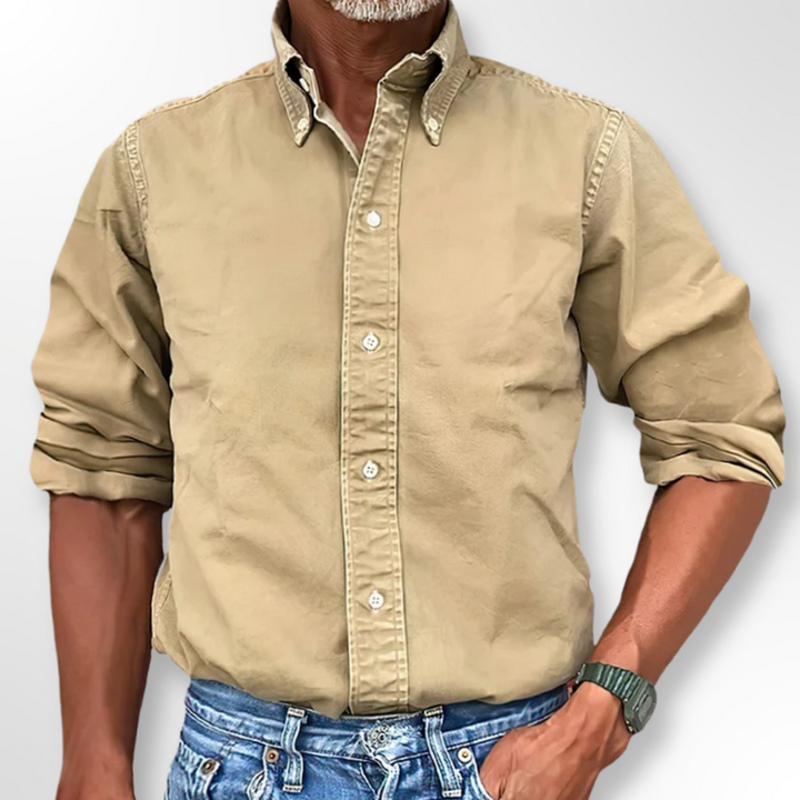 Herren Freizeithemd aus Baumwolle mit Knopfleiste-Khaki-S-Luzern Mode