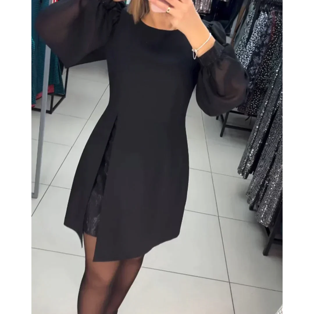 Elegantes Damenkleid mit langen Ärmeln für besondere Anlässe-S-Luzern Mode