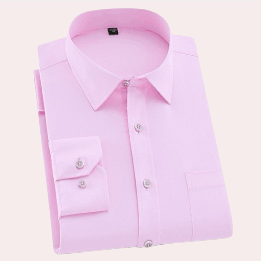 Herren Businesshemd Bügelfrei Langarm Klassisch Modern-Rosa-S-Luzern Mode