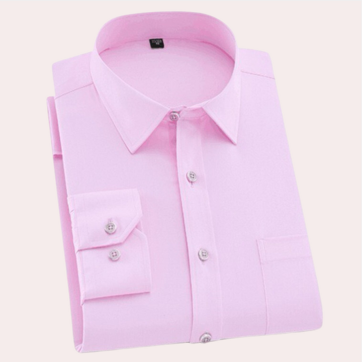 Herren Businesshemd Bügelfrei Langarm Klassisch Modern-Rosa-S-Luzern Mode