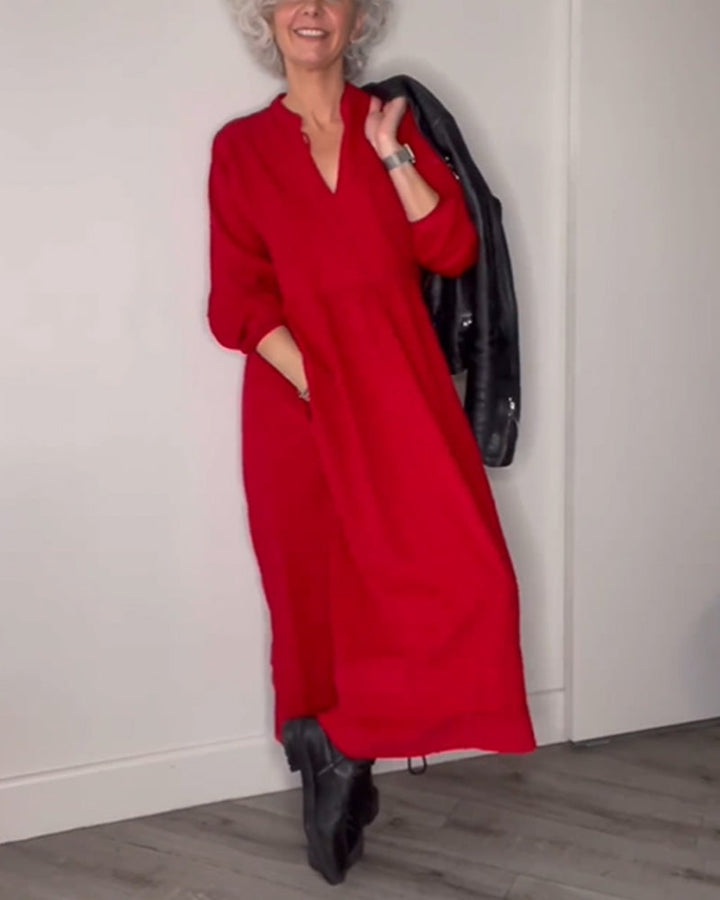 Damen Maxikleid mit Lederjacke - Eleganter Herbstlook-Luzern Mode