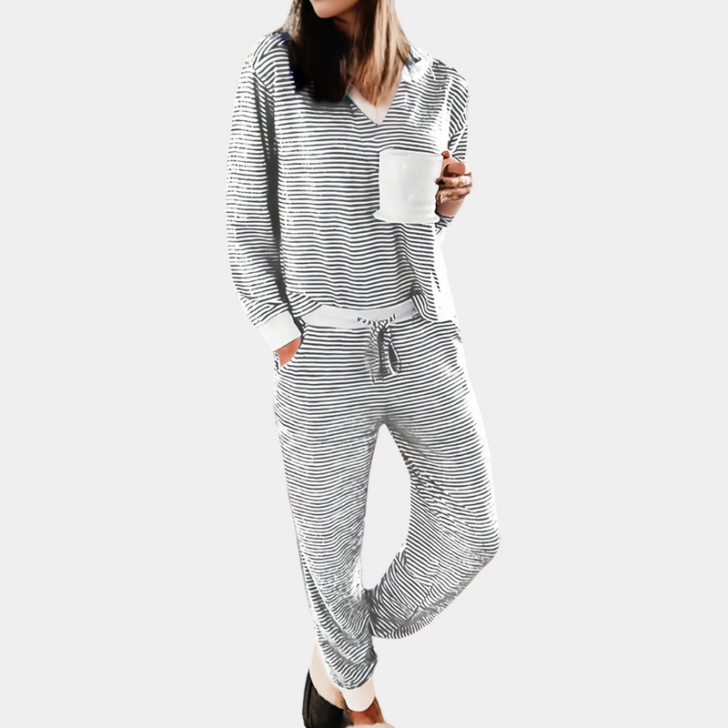 Gestreifte Pyjamahose Damen - Bequeme Nachtwäsche kaufen-Grau-XS-Luzern Mode