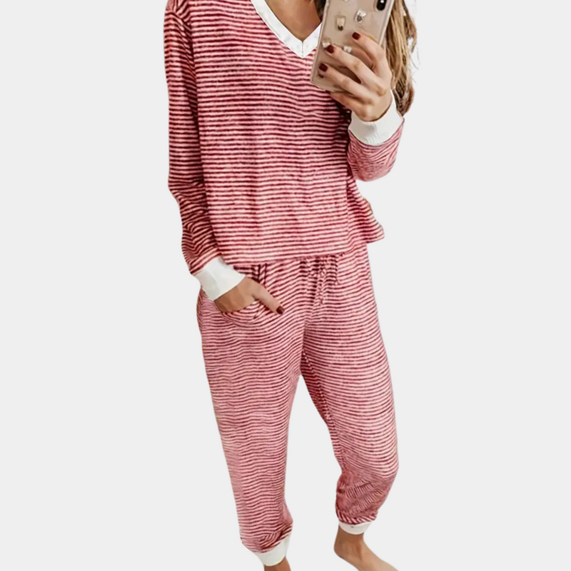 Gestreifte Pyjamahose Damen - Bequeme Nachtwäsche kaufen-Rot-XS-Luzern Mode
