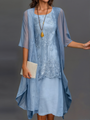 Kleid mit Blumenmuster | Knielang | Locker | Kurzarm | Rundhals-Blau-S-Luzern Mode