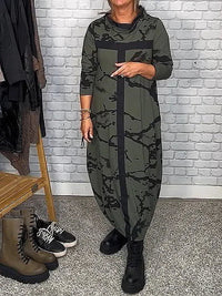 Langes Kleid | Lange Ärmel | Retro-Design | Runder Ausschnitt | Locker sitzend-Luzern Mode