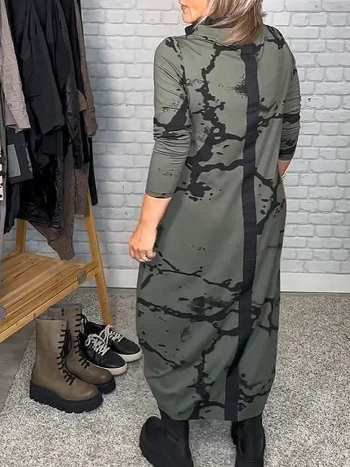 Langes Kleid | Lange Ärmel | Retro-Design | Runder Ausschnitt | Locker sitzend-Luzern Mode
