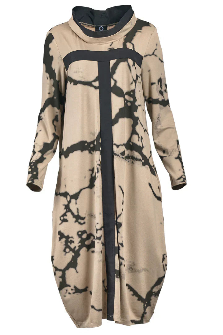 Langes Kleid | Lange Ärmel | Retro-Design | Runder Ausschnitt | Locker sitzend-Khaki-S-Luzern Mode