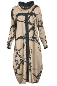 Langes Kleid | Lange Ärmel | Retro-Design | Runder Ausschnitt | Locker sitzend-Khaki-S-Luzern Mode