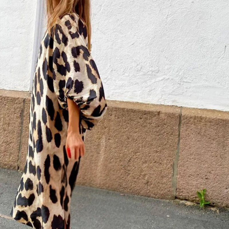 Leopardenmuster Maxikleid mit modischer Umhängetasche-Luzern Mode