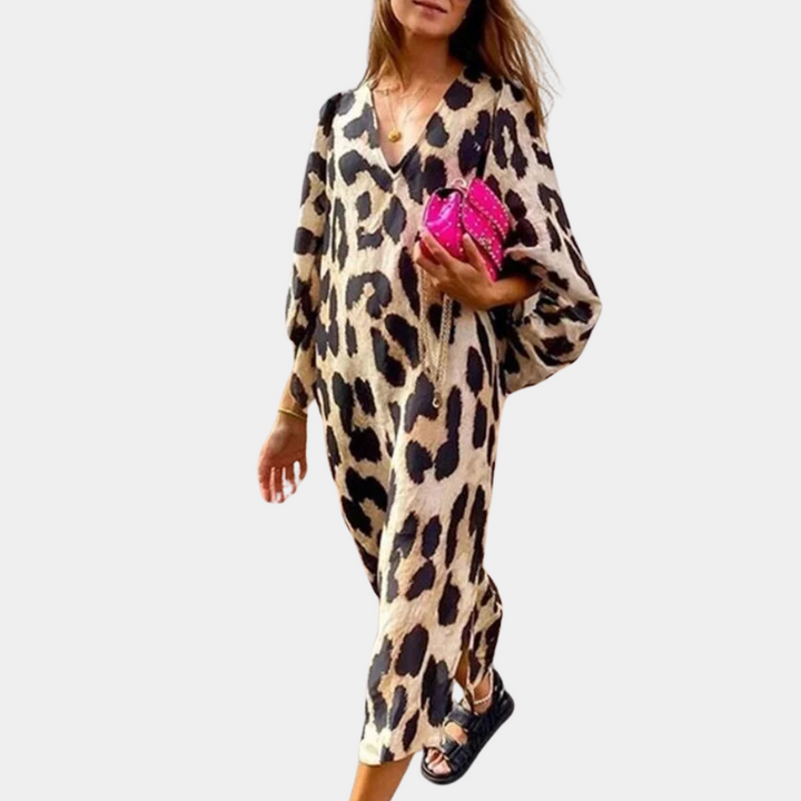 Leopardenmuster Maxikleid mit modischer Umhängetasche-2XS-Luzern Mode