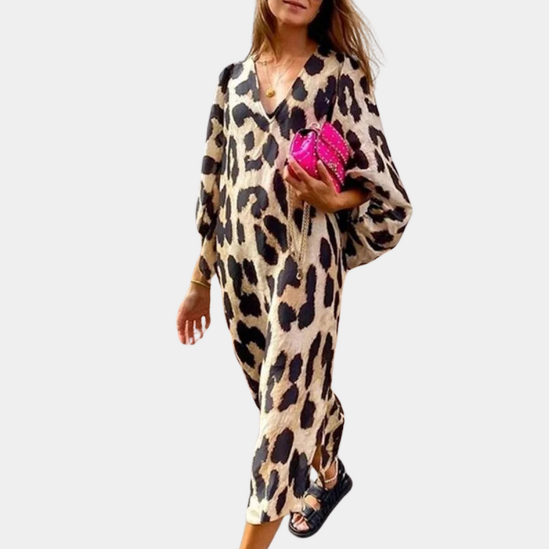 Leopardenmuster Maxikleid mit modischer Umhängetasche-2XS-Luzern Mode