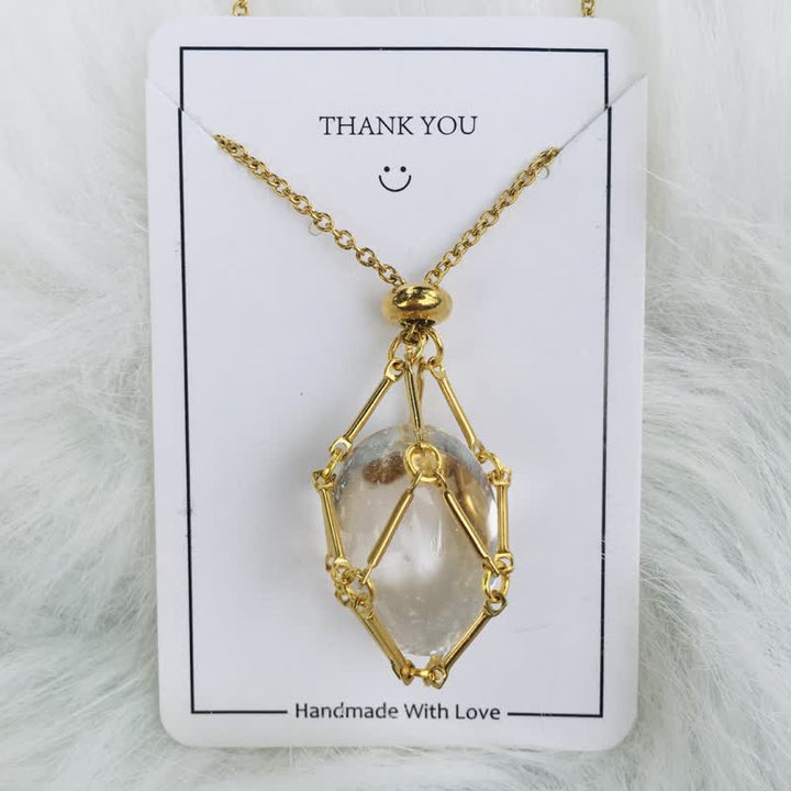 Halskette für Damen | Natürlicher Kristall | Silber | Gold | Stilvoll-Klarer Kristall-Gold-Luzern Mode