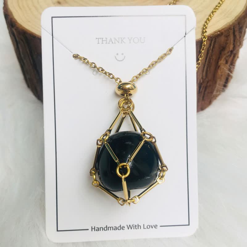 Halskette für Damen | Natürlicher Kristall | Silber | Gold | Stilvoll-Obsidian-Gold-Luzern Mode