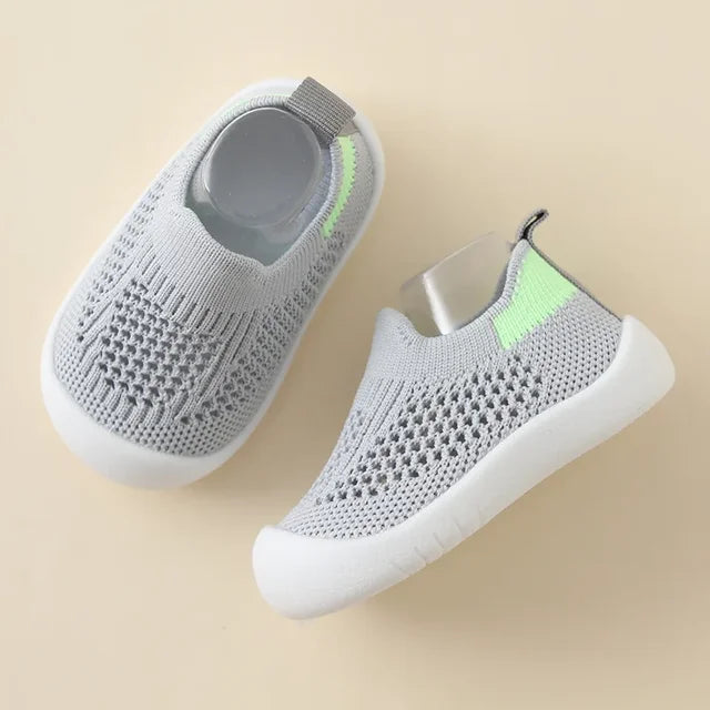 Atmungsaktive Kinder Sneaker mit Stretch und Komfortsohle-Grau-13 (9-12 Monate)-Luzern Mode