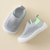 Atmungsaktive Kinder Sneaker mit Stretch und Komfortsohle-Grau-13 (9-12 Monate)-Luzern Mode