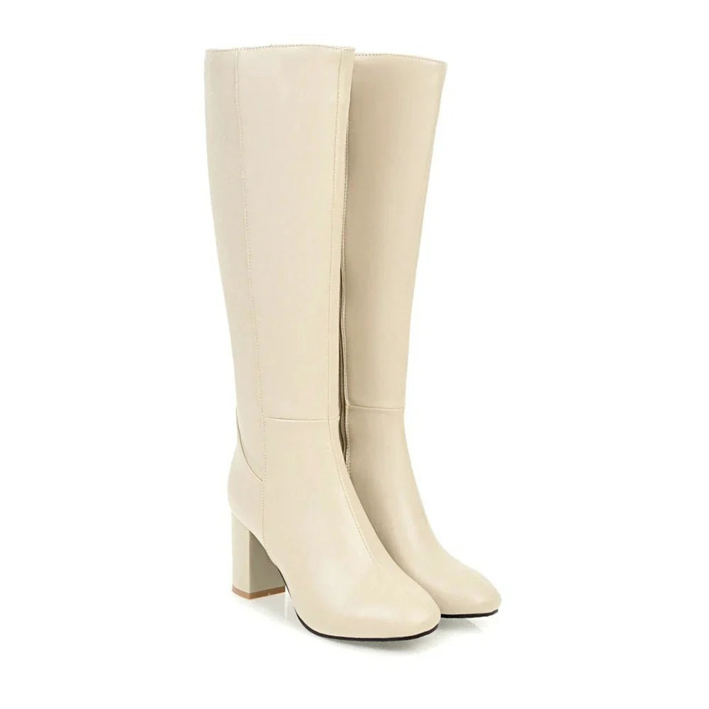 Hochwertige Damen Stiefelette aus Leder mit Absatz-Beige-35-Luzern Mode