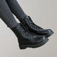 Damen Schnürstiefel Lederoptik - Modische Boots kaufen-Luzern Mode