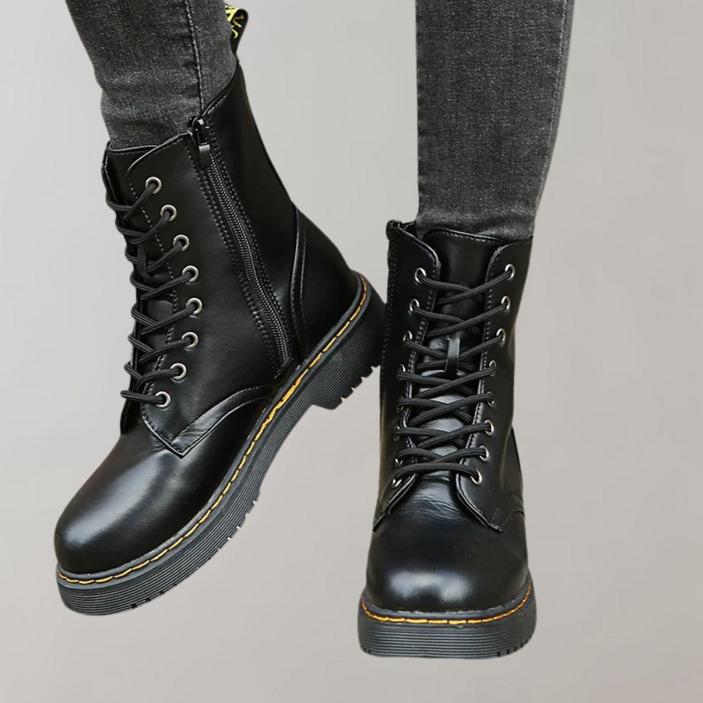 Damen Schnürstiefel Lederoptik - Modische Boots kaufen-Luzern Mode