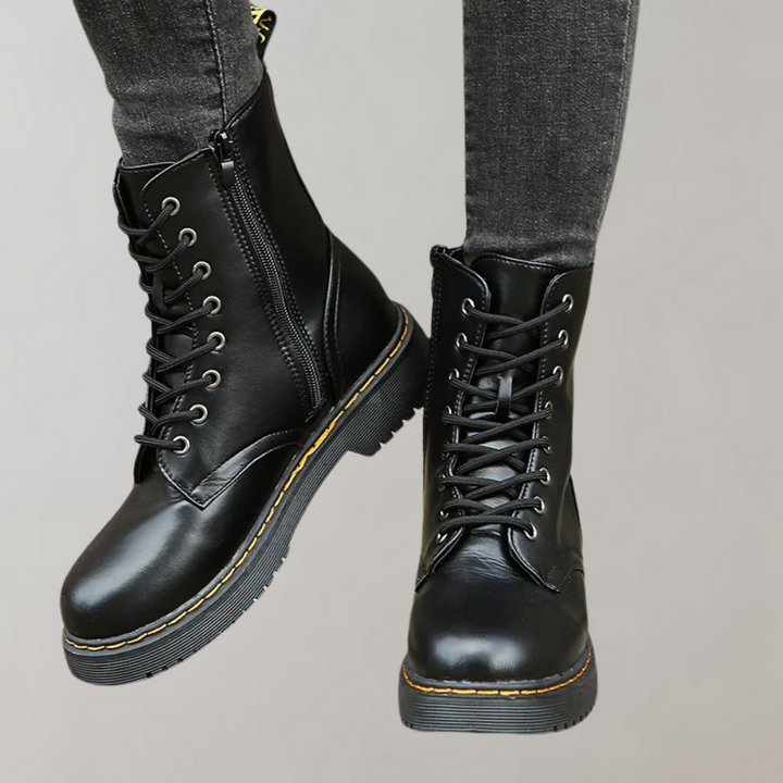Damen Schnürstiefel Lederoptik - Modische Boots kaufen-Luzern Mode