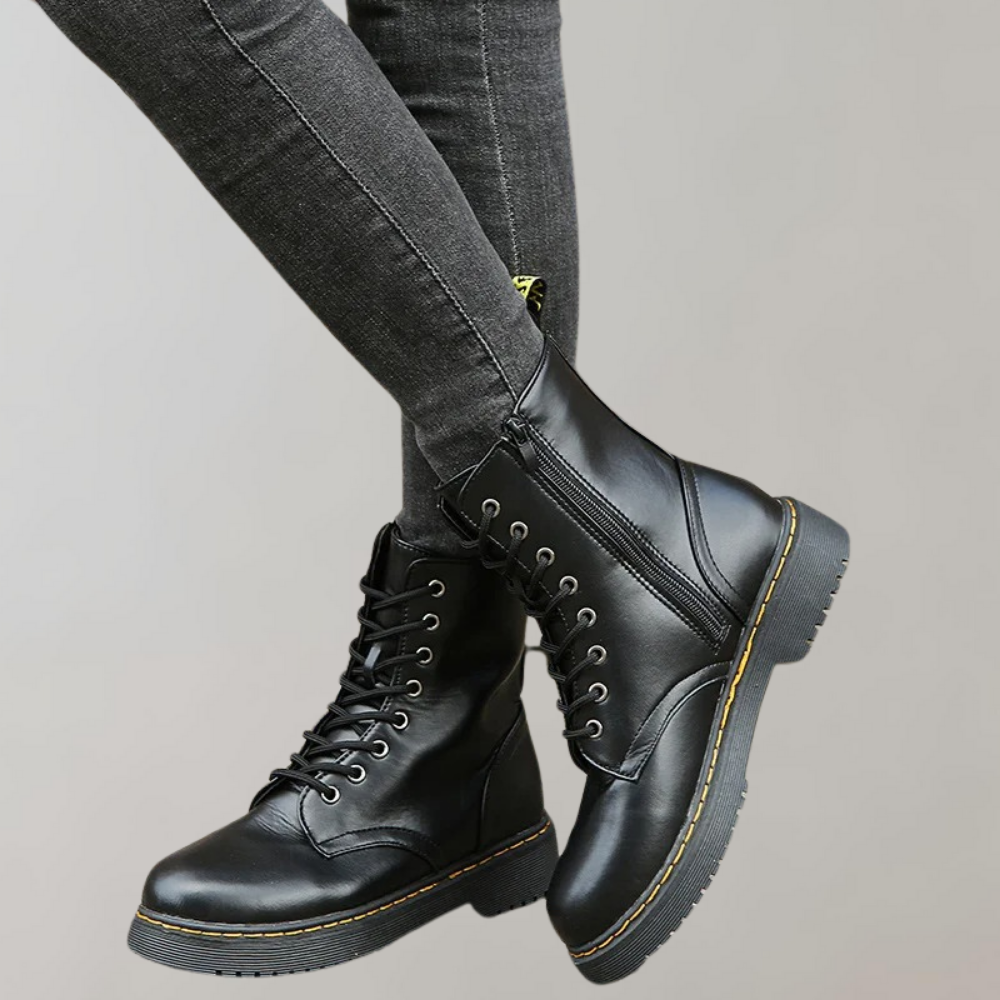 Damen Schnürstiefel Lederoptik - Modische Boots kaufen-Luzern Mode