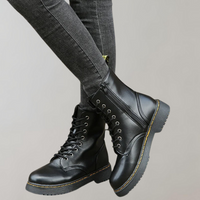 Damen Schnürstiefel Lederoptik - Modische Boots kaufen-Luzern Mode