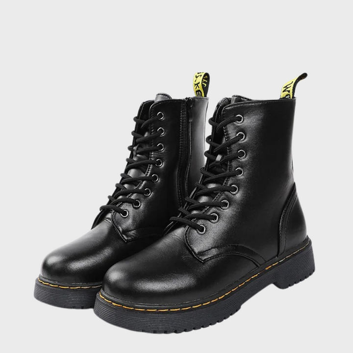 Damen Schnürstiefel Lederoptik - Modische Boots kaufen-Schwarz-35-Luzern Mode