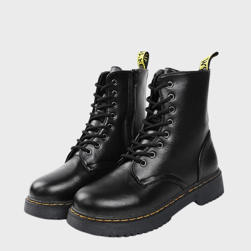 Damen Schnürstiefel Lederoptik - Modische Boots kaufen-Schwarz-35-Luzern Mode