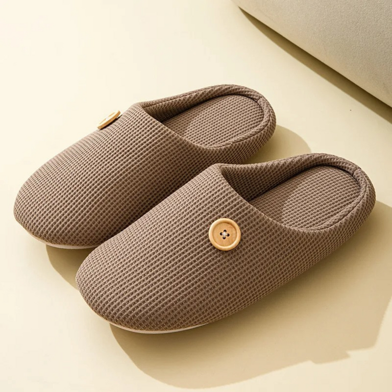 Memory Foam Hausschuhe mit Knopf für Damen und Herren-36-37-Braun-Luzern Mode