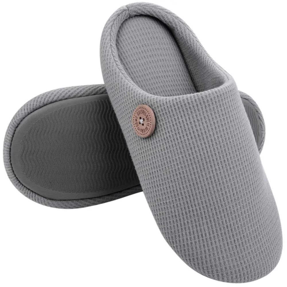 Memory Foam Hausschuhe mit Knopf für Damen und Herren-36-37-Hellgrau-Luzern Mode