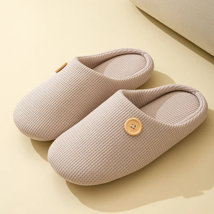Memory Foam Hausschuhe mit Knopf für Damen und Herren-36-37-Khaki-Luzern Mode