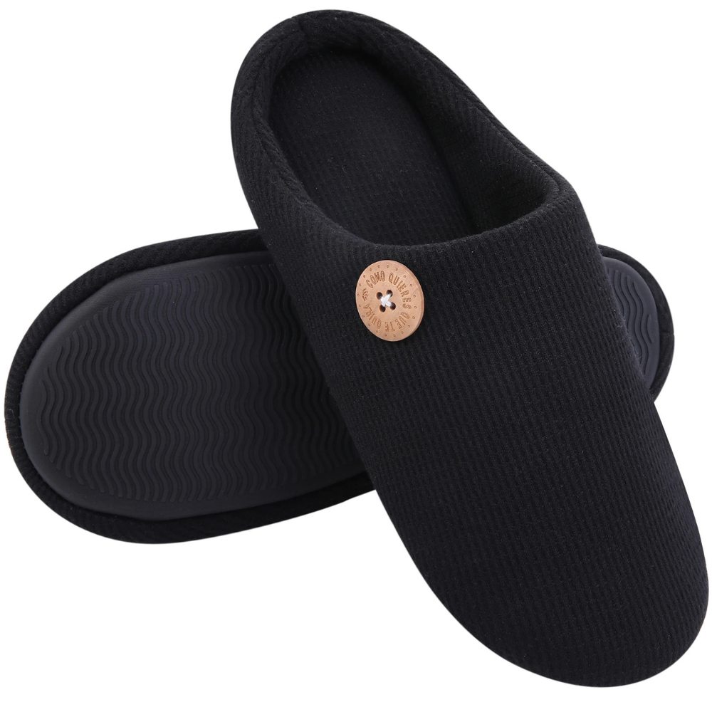 Memory Foam Hausschuhe mit Knopf für Damen und Herren-36-37-Schwarz-Luzern Mode
