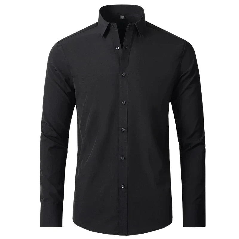 Herren Businesshemd Slim Fit - Elegantes Langarmhemd-Schwarz-38-Luzern Mode