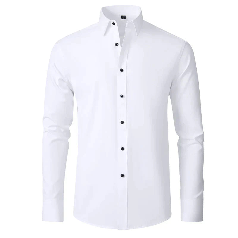 Herren Businesshemd Slim Fit - Elegantes Langarmhemd-Weiß-38-Luzern Mode