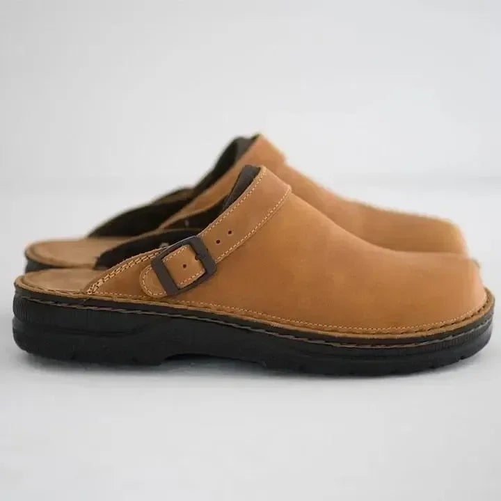 Herren Gartenclogs | Lederlook | Robust | Einsteig | Unterstützende Sohle-Beige-39-Luzern Mode