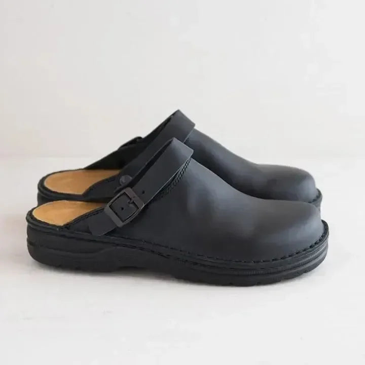 Herren Gartenclogs | Lederlook | Robust | Einsteig | Unterstützende Sohle-Schwarz-39-Luzern Mode