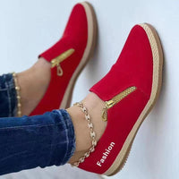 Damen Sneakers | Slip-On | Gummi Sohle | Veganes Leder | Sportlich-Rot-35-Luzern Mode