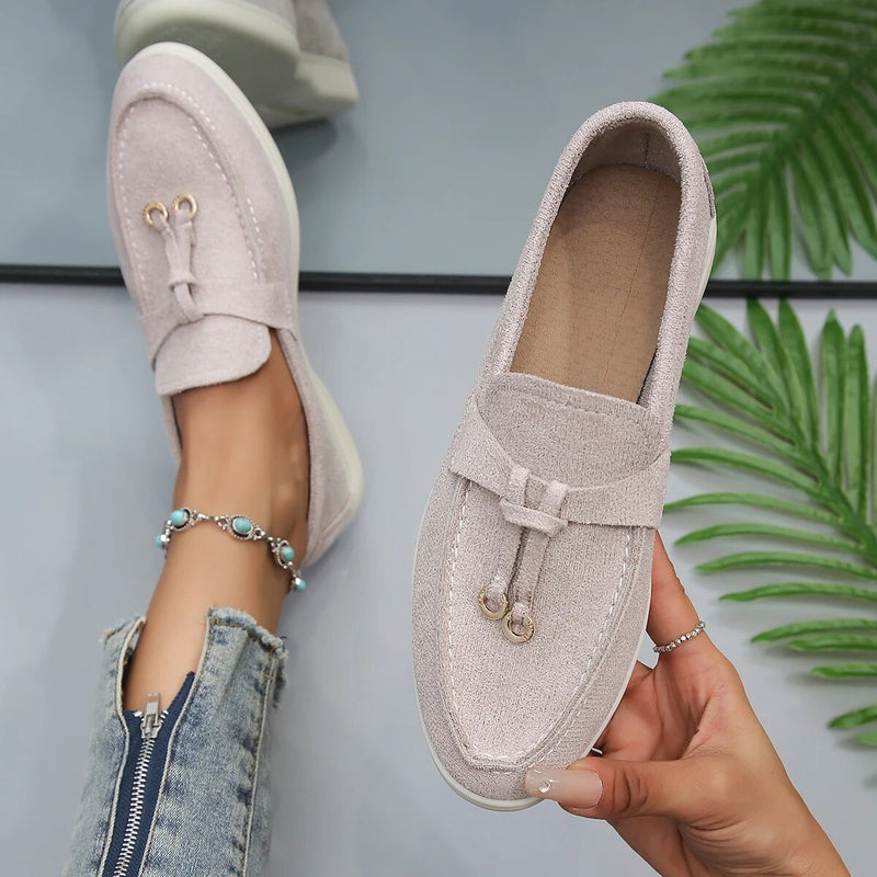 Damen Loafers Slip-On Leder Schuhe für Frühling und Herbst-Beige-36-Luzern Mode
