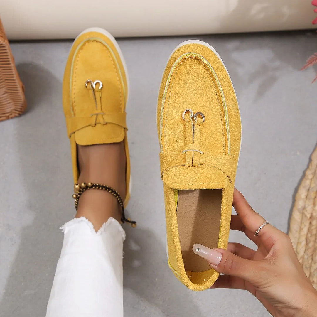 Damen Loafers Slip-On Leder Schuhe für Frühling und Herbst-Gelb-36-Luzern Mode