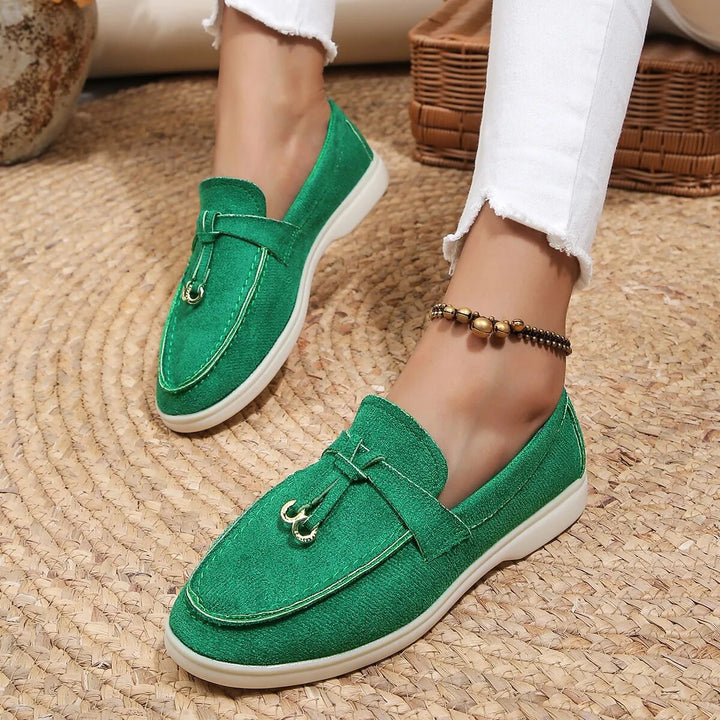 Damen Loafers Slip-On Leder Schuhe für Frühling und Herbst-Grün-36-Luzern Mode