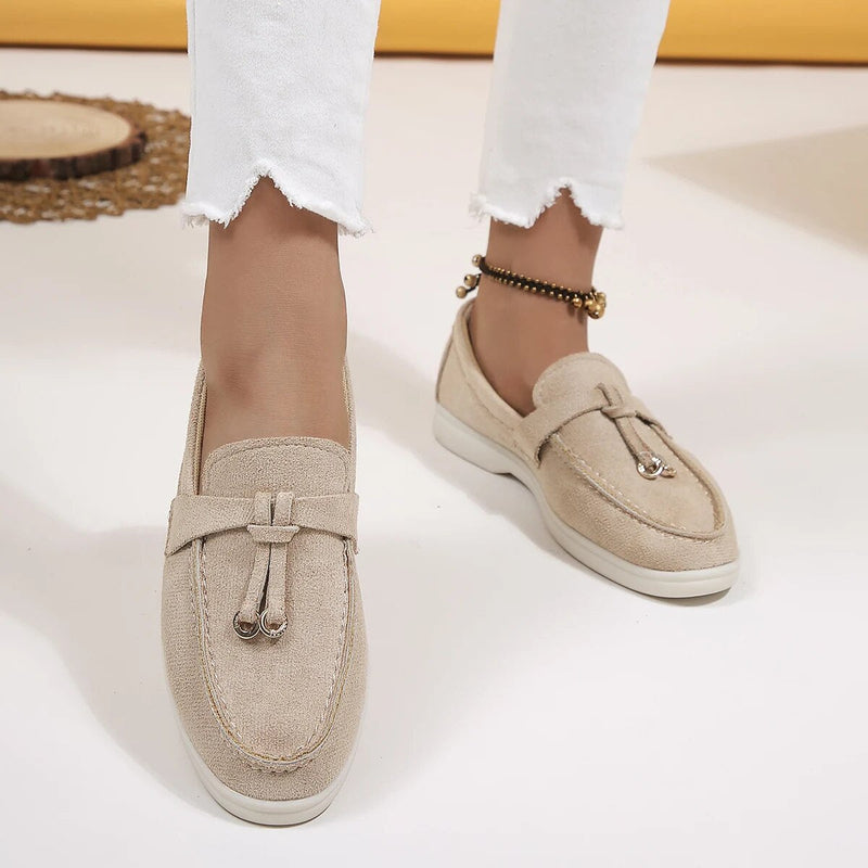 Damen Loafers Slip-On Leder Schuhe für Frühling und Herbst-Khaki-36-Luzern Mode