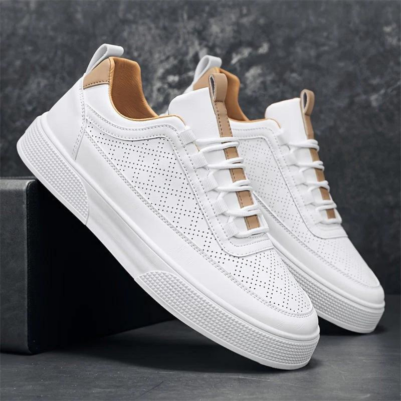 Herren Sneaker Leder Atmungsaktiv Bequem Rutschfest-Weiß & Braun-39-Luzern Mode