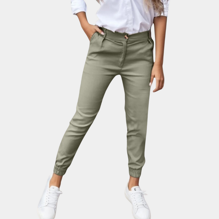 Elegante Damenhose mit elastischem Bund und Taschen-Grün-S-Luzern Mode