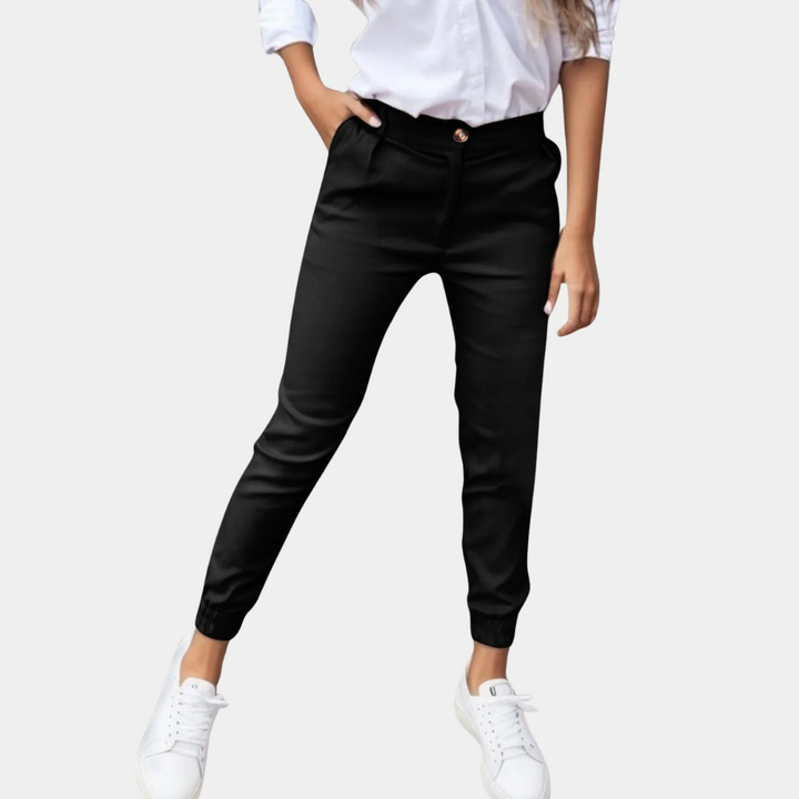 Elegante Damenhose mit elastischem Bund und Taschen-Schwarz-S-Luzern Mode