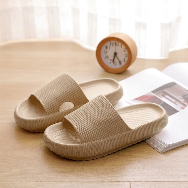Hausschuhe | Breiter Riemen | Slip-On | Stoßdämpfend | EVA-Schaum | Flexibel-Beige-34/35-Luzern Mode