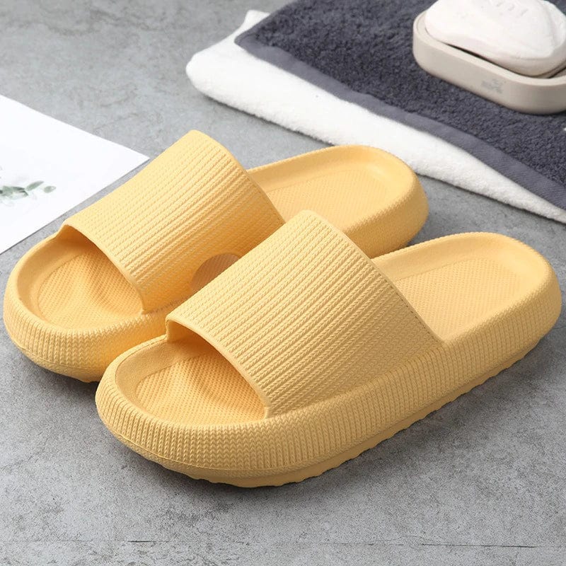 Hausschuhe | Breiter Riemen | Slip-On | Stoßdämpfend | EVA-Schaum | Flexibel-Gelb-34/35-Luzern Mode