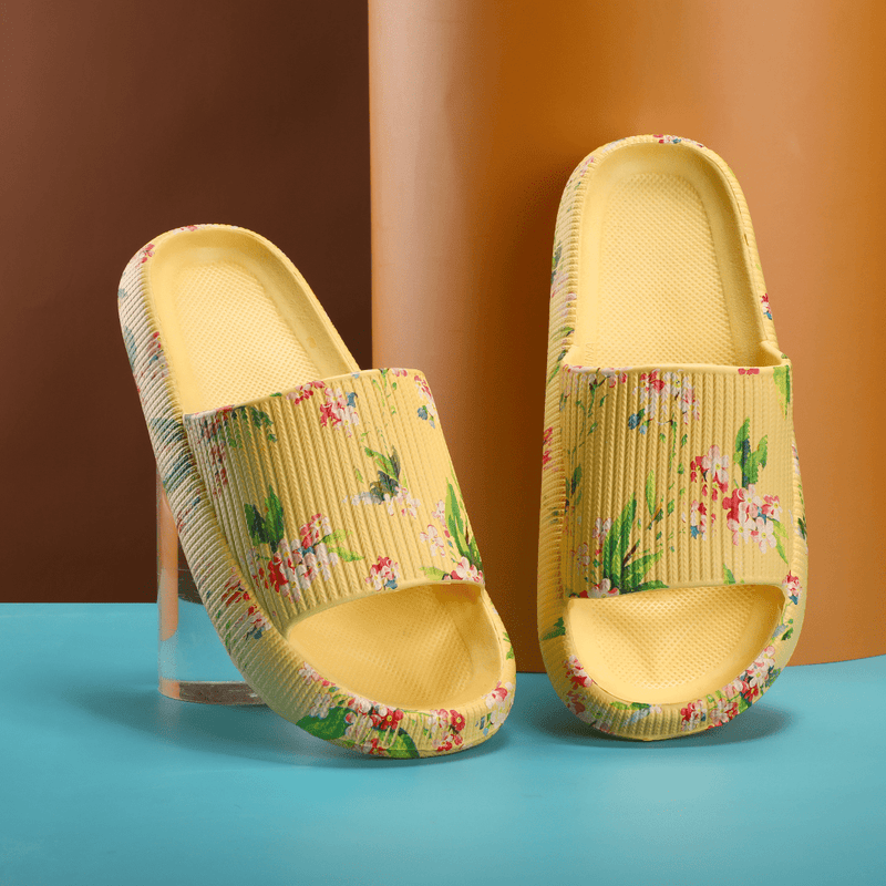 Hausschuhe | Breiter Riemen | Slip-On | Stoßdämpfend | EVA-Schaum | Flexibel-Gelbe Rosen-34/35-Luzern Mode